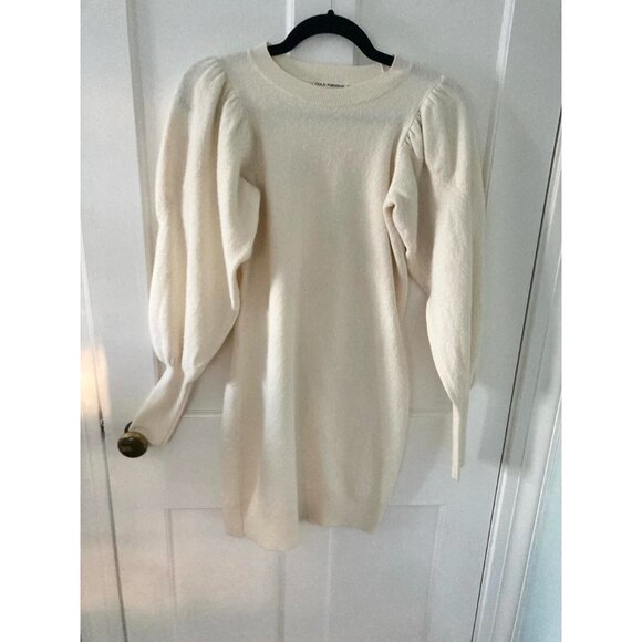 Ulla Johnson Soft Wool Cream Midi Dress with Balloon Sleeves - Picture 4 of 9